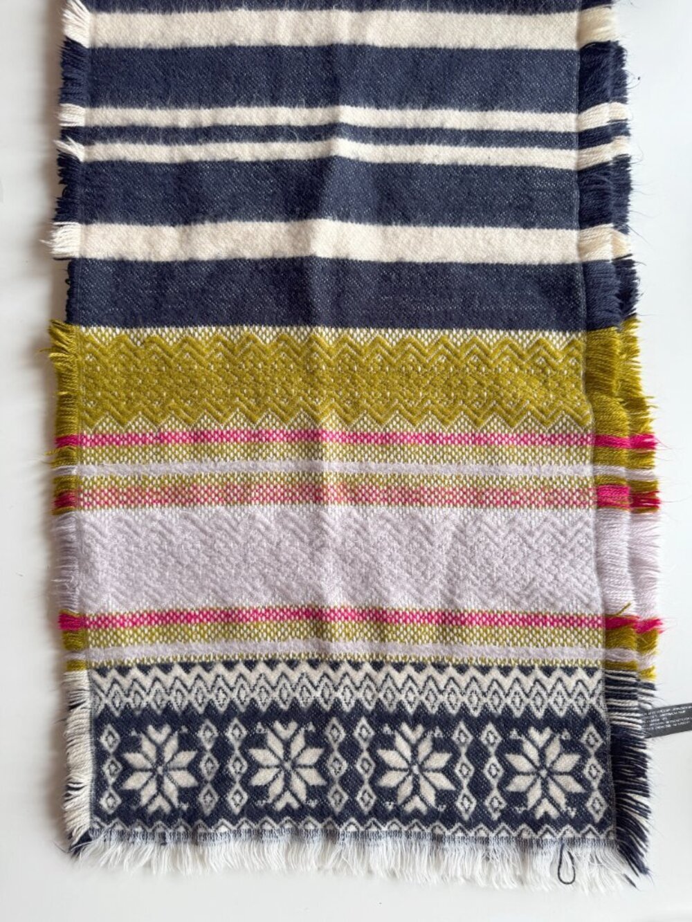 ZARA Multicolor Striped Snowflake Acrylic Knit Large Rectangle Blanket Scarf